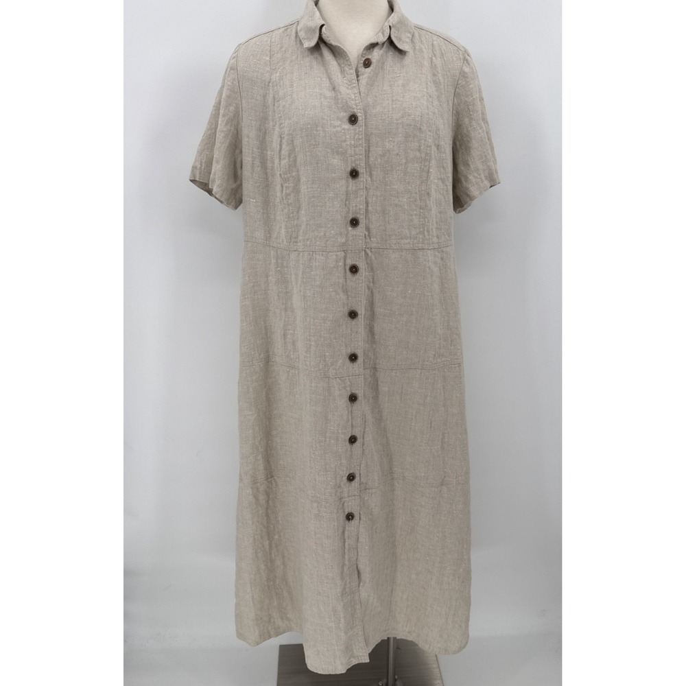 Vintage Harve Benard 100% Quality Linen Beige Button Up Dress Size 18W Classic